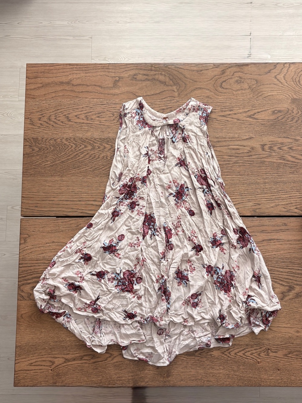 Free People Cream Floral Swing Dress with Pink and Burgundy Accents